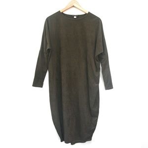 Size S -PANIZ Women's Brown Faux Suede Stretch Loose Dress